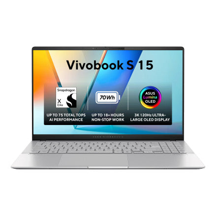 ASUS Vivobook S 15 OLED (S5507QA-MA001W)| Snapdragon® X Elite X1E 78 100 , Qualcomm® AI Engine 32GB DDR5X , 15.6 inch 3K 120Hz LAPTOP ASUS Vivobook S 15 OLED (S5507QA-MA001W)| Snapdragon® X Elite X1E 78 100 , Qualcomm® AI Engine 32GB DDR5X , 15.6 inch 3K 120Hz LAPTOP